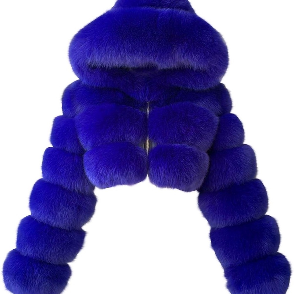 Luxurious Royal Blue Faux Fur Crop Bubble Puffed Jacket